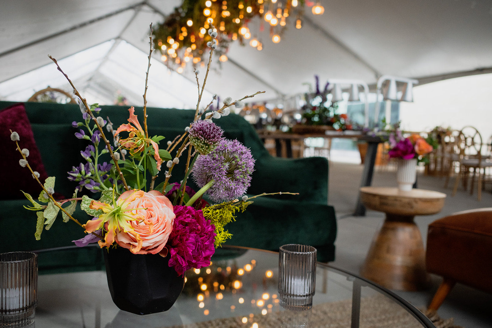 colorful floral arrangement on coffee table