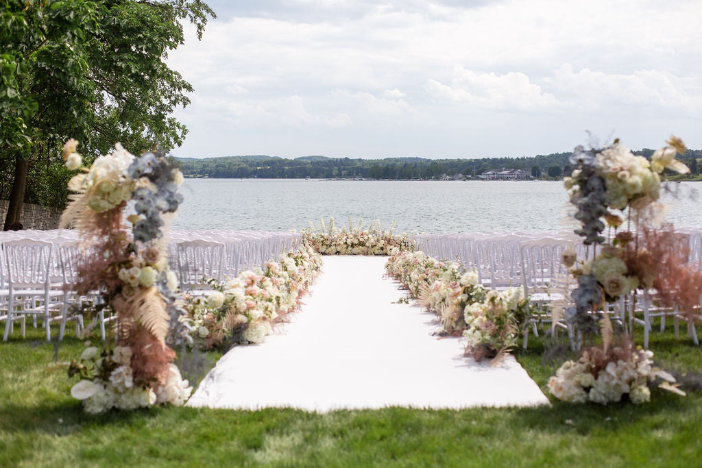 Cream taupe and grey wedding on the lake