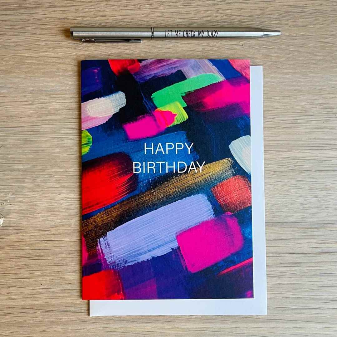 Beth Garner | a Happy Birthday greeting card with painterly strokes.