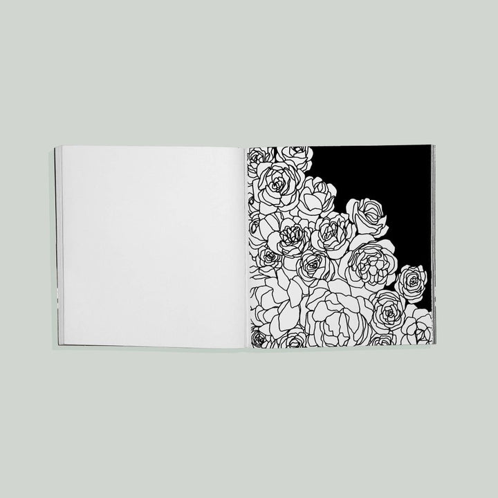 Paige Tate & Co. | Bloom | Adult Coloring Book | A black and white book with flower themed coloring pages.