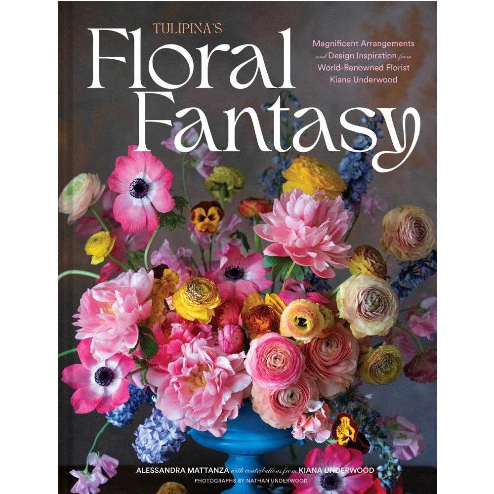 Chronicle Books | Tulipina's Floral Fantasy | Floral arrangement of pinks and accent blues.