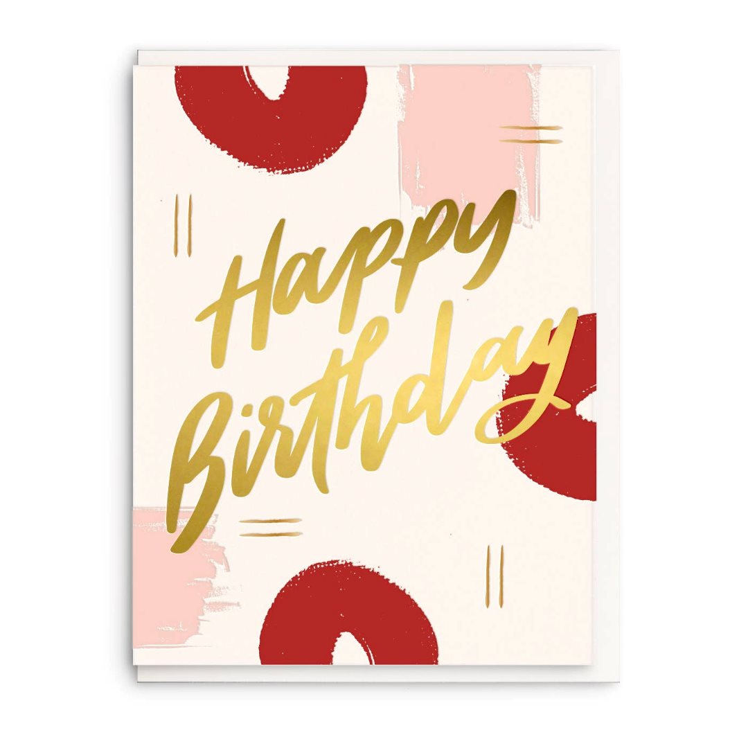 Dahlia Press | Happy Birthday | Abstract pink and red paint strokes.