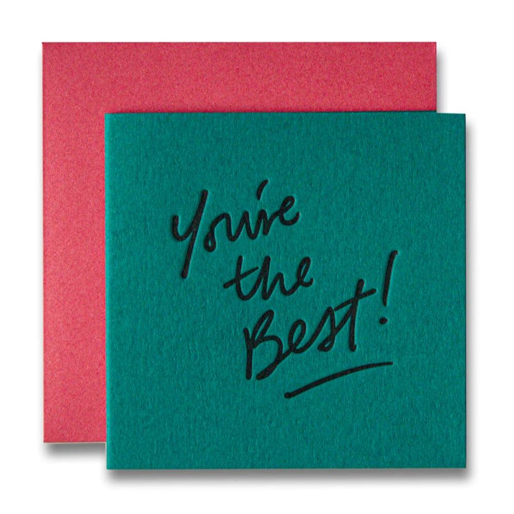Ladyfinger Letterpress | You're the Best! | A teal blue card with a pink envelope.