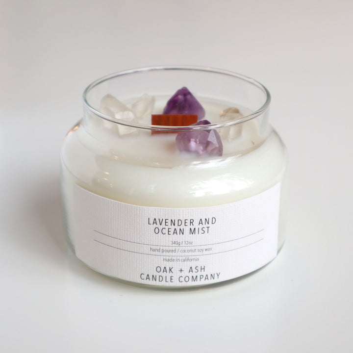 Oak and Ash Candle Company | 12 oz Glass Apothecary Candle w/ Crystals