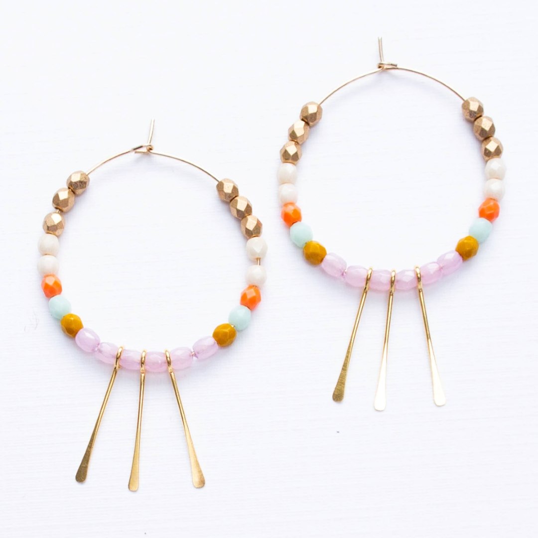 Lilac Gold Filled Hoops | Nest Pretty Things | Gold beaded earrings in pink, orange, and blue