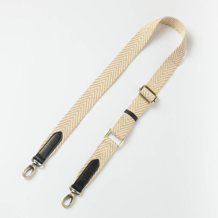 O My Bag | Herringbone Strap | Sand color, black leather accents.