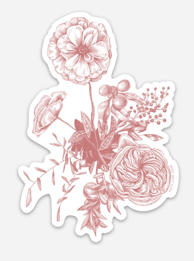 Rust Belt Love Paperie | Pale pink sticker with a floral design.