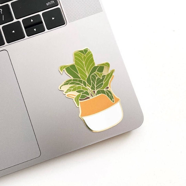 Paper Anchor Co.| Banana Leaf Sticker | Luxe Metallic Gold Sticker | A banana leaf plant in an orange/white pot with metallic gold accents.