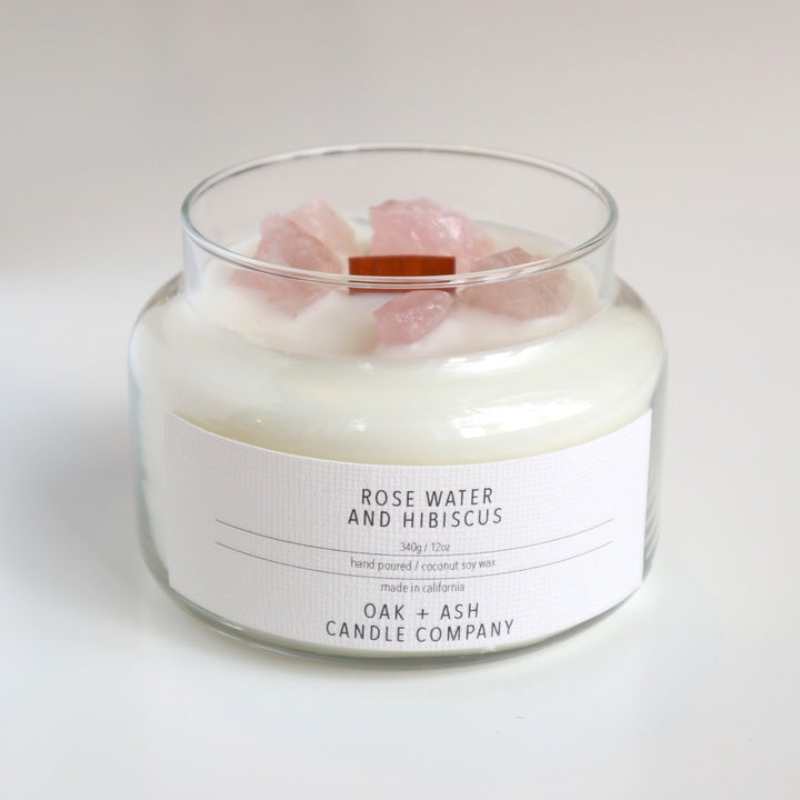 Oak and Ash Candle Company | 12 oz Glass Apothecary Candle w/ Crystals