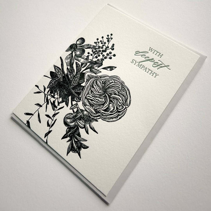 Rust Belt Love Paperie | With deepest sympathy | Floral bouquet on a white card.