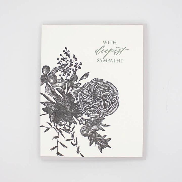 Rust Belt Love Paperie | With deepest sympathy | Floral bouquet on a white card.