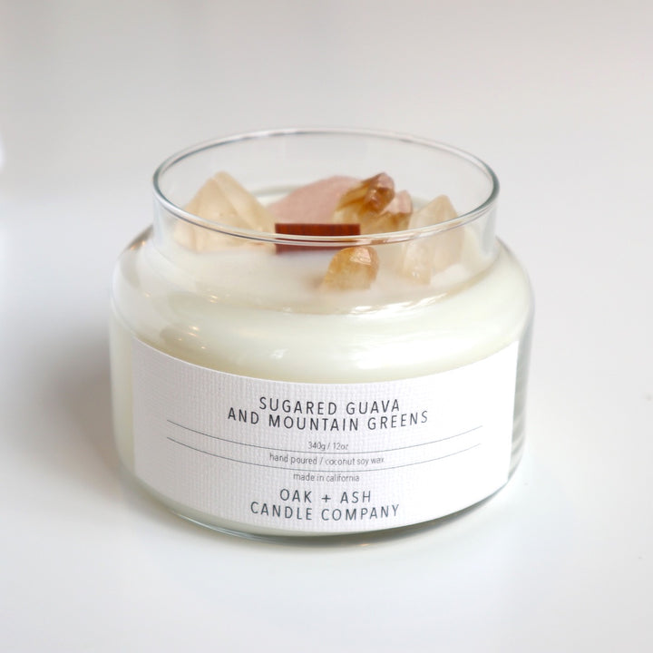 Oak and Ash Candle Company | 12 oz Glass Apothecary Candle w/ Crystals