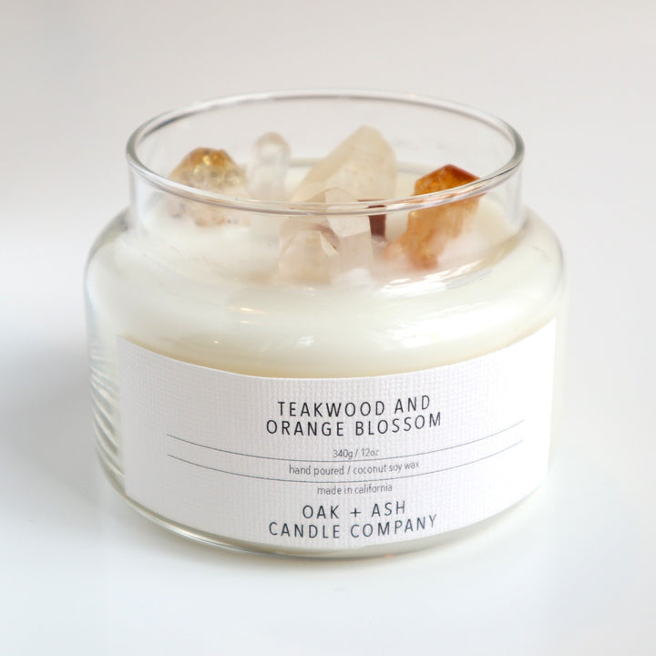 Oak and Ash Candle Company | 12 oz Glass Apothecary Candle w/ Crystals