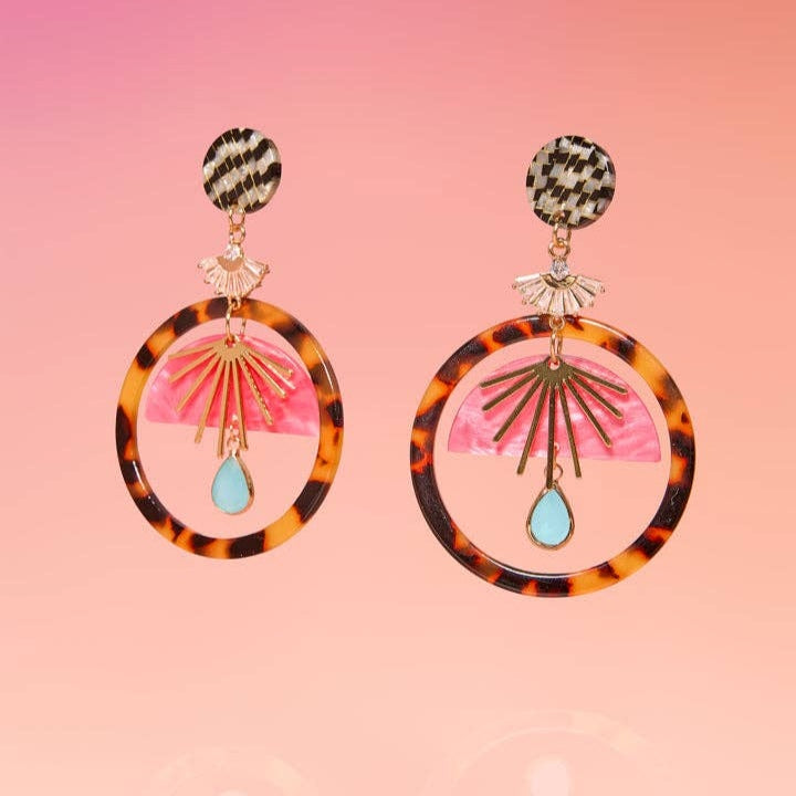 Tribe + Temple | Hoop Earrings with a pink half circle.