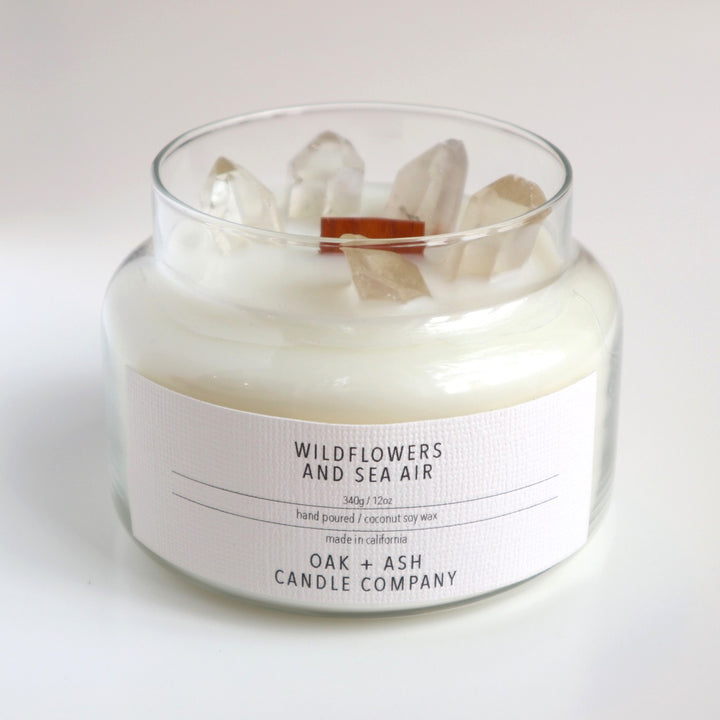Oak and Ash Candle Company | 12 oz Glass Apothecary Candle w/ Crystals
