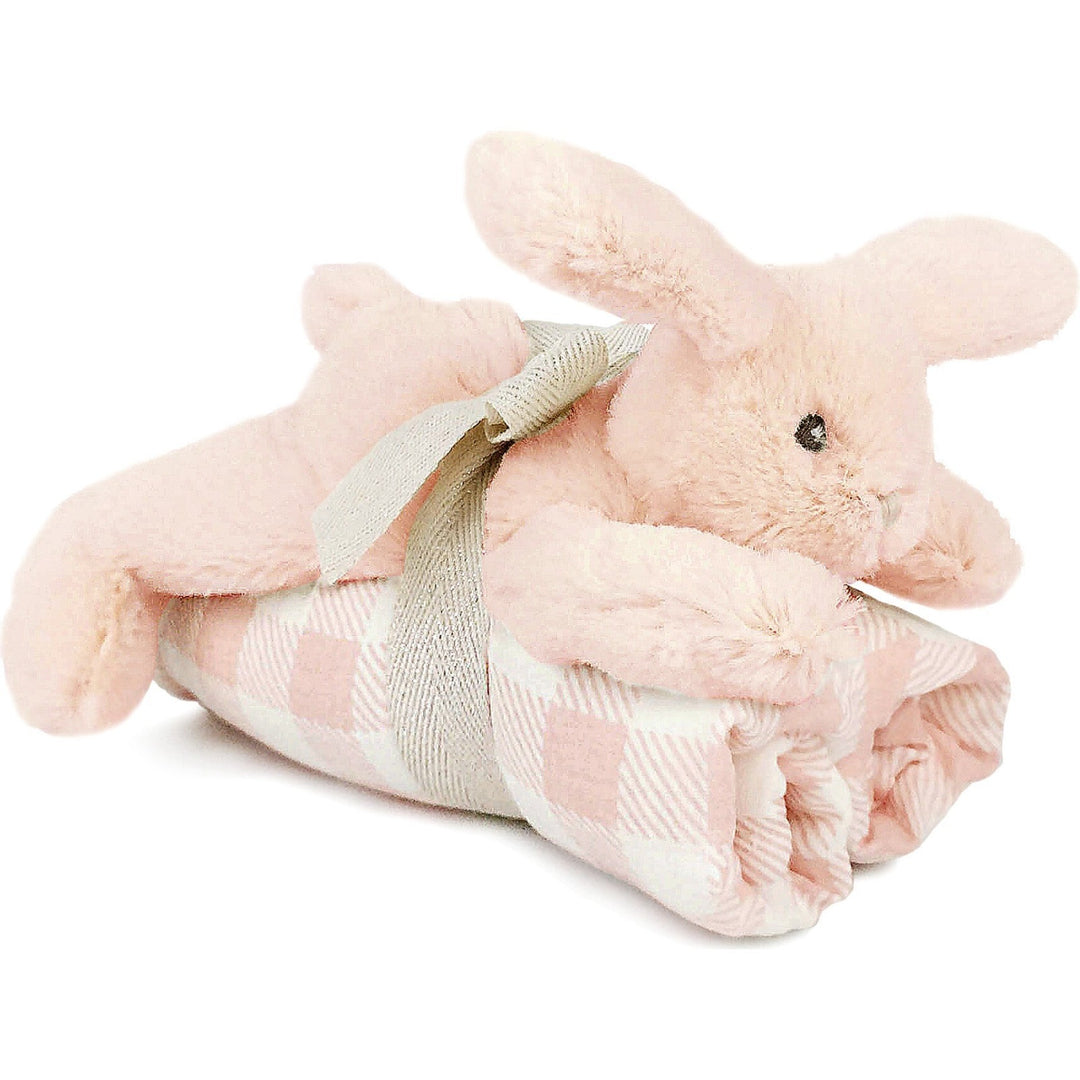 Blankie Bunny Gift Set | Pink bunny plush with a pink checkered blanket.