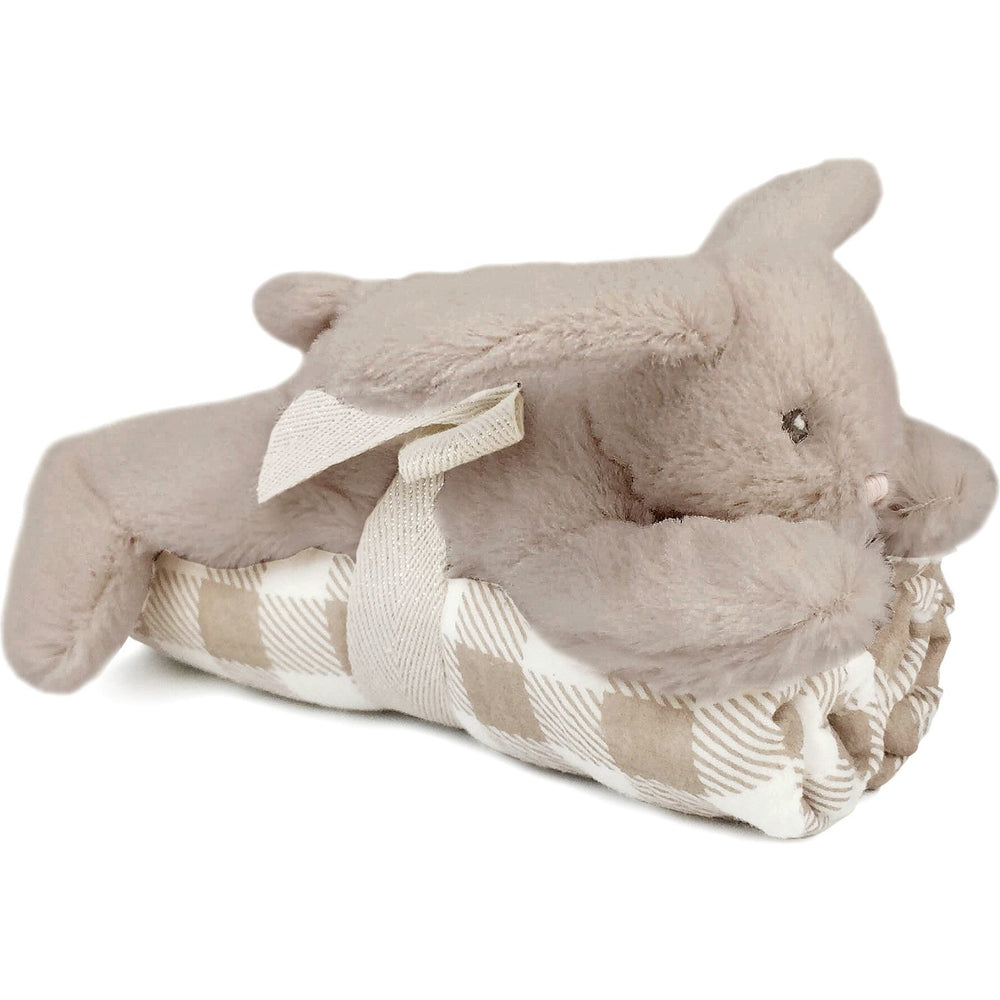 Blankie Bunny Gift Set | Tan Bunny with a tan checkered blanket.