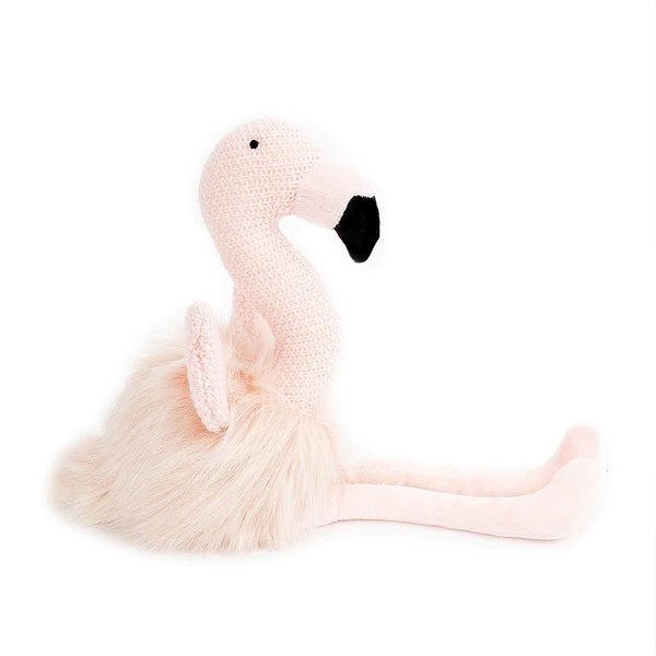 Flamingo Plush Doll | A pink flamingo plush toy with little wings and a soft exterior. Photo taken on a white background.