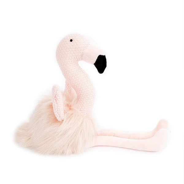 Flamingo Plush Doll | A pink flamingo plush toy with little wings and a soft exterior. Photo taken on a white background.