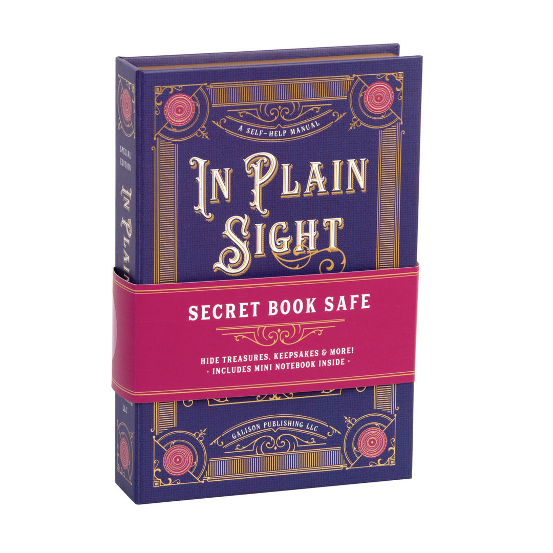 In Plain Sight Book Safe | Hide treasures, keepsakes & more! Includes mini notebook inside. A purple cover decorated in pink and gold embellishments. 
