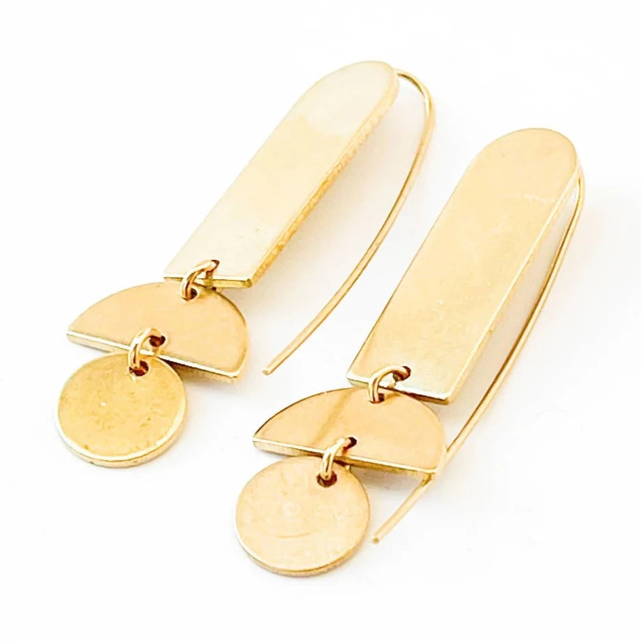 Long Ear Wire Brass Earrings | Nest Pretty Things | Geometric brass earrings with long ear wires.