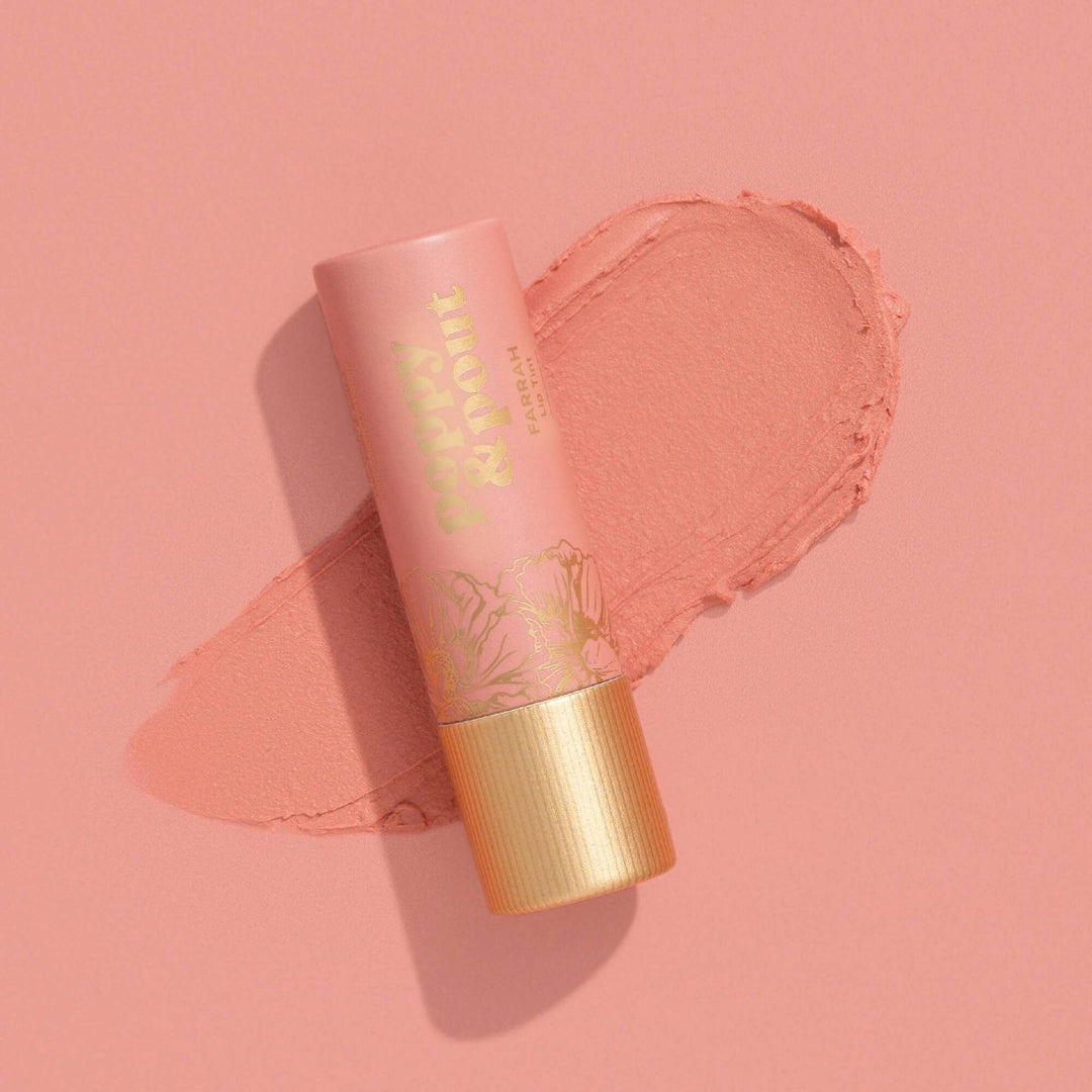 Poppy & Pout | Lip Tint, Farrah | A pink lip tint.