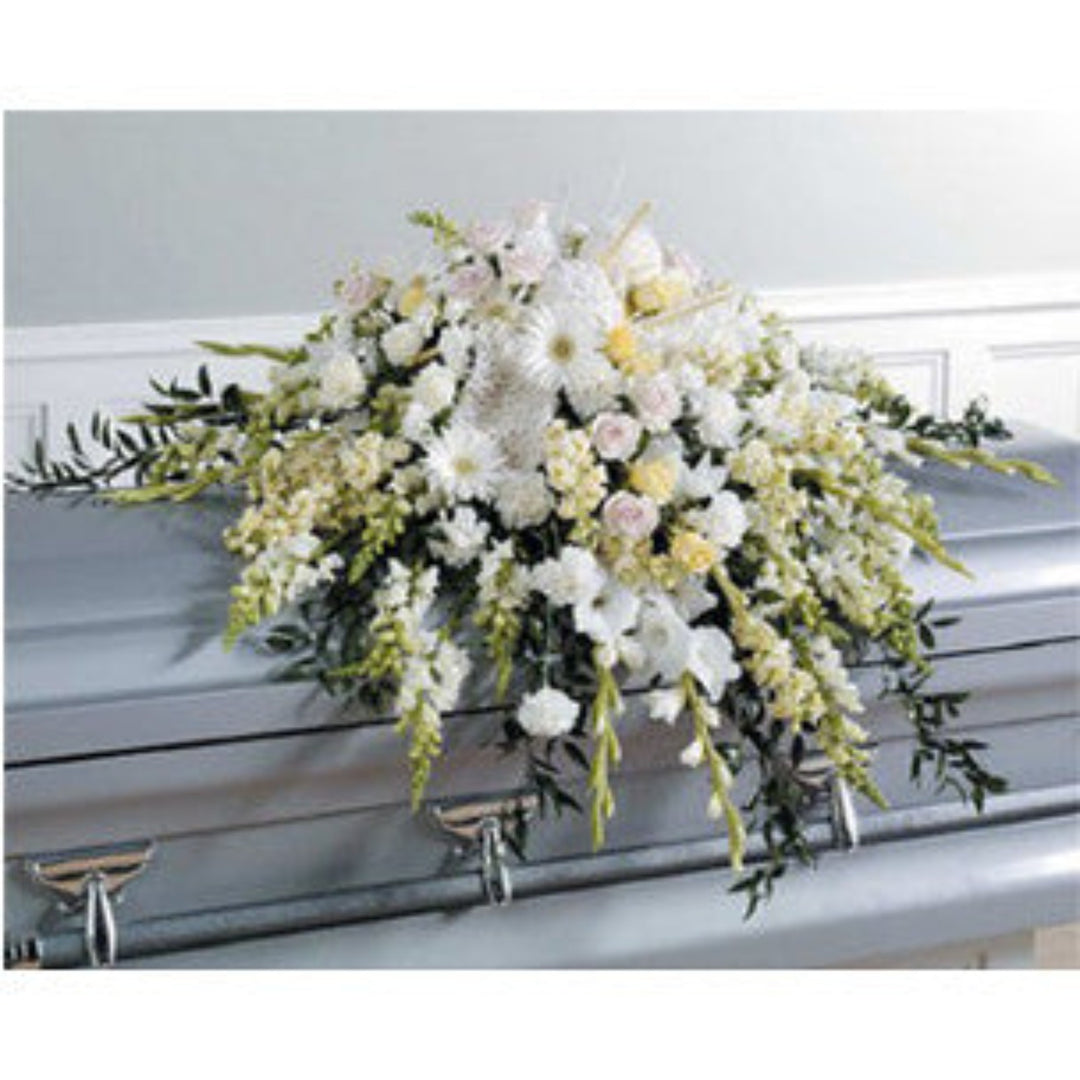 White and Yellow Casket Spray - STACY K FLORAL