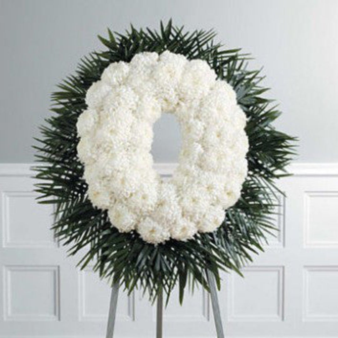 White Mum Wreath - STACY K FLORAL