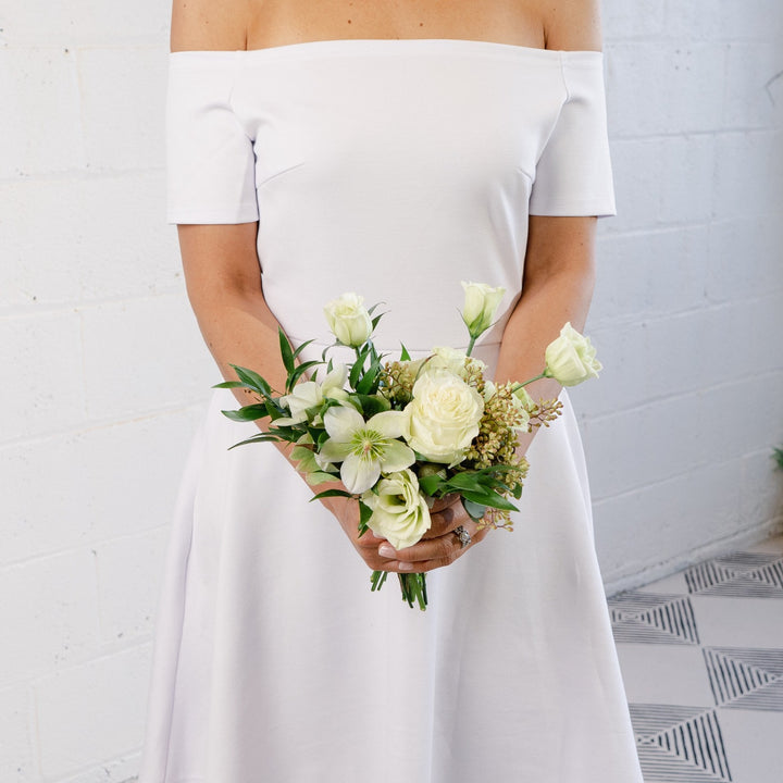 green and white small wedding bouquet wedding florist