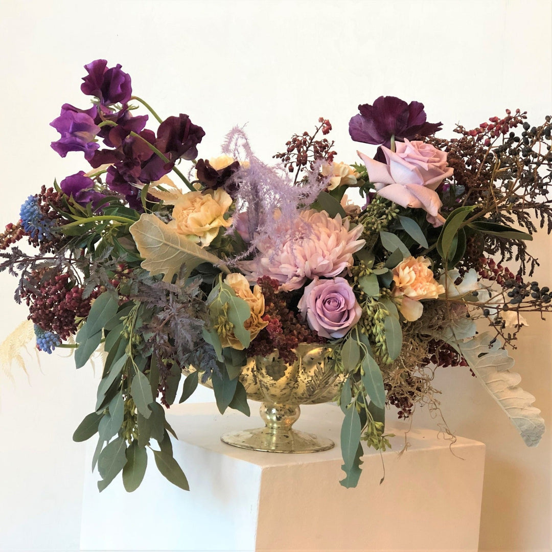 Vintage Lavender Compote Centerpiece - STACY K FLORAL