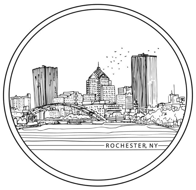 The Rochester, NY Architectural Skyline Collage T-Shirt White on