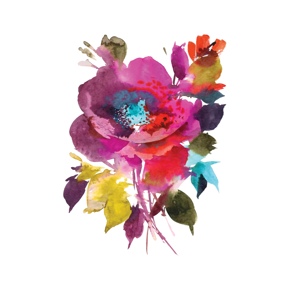 Tattly Tattoos | Temporary | A watercolor flower with a focus on pink but accented in multiple colors.