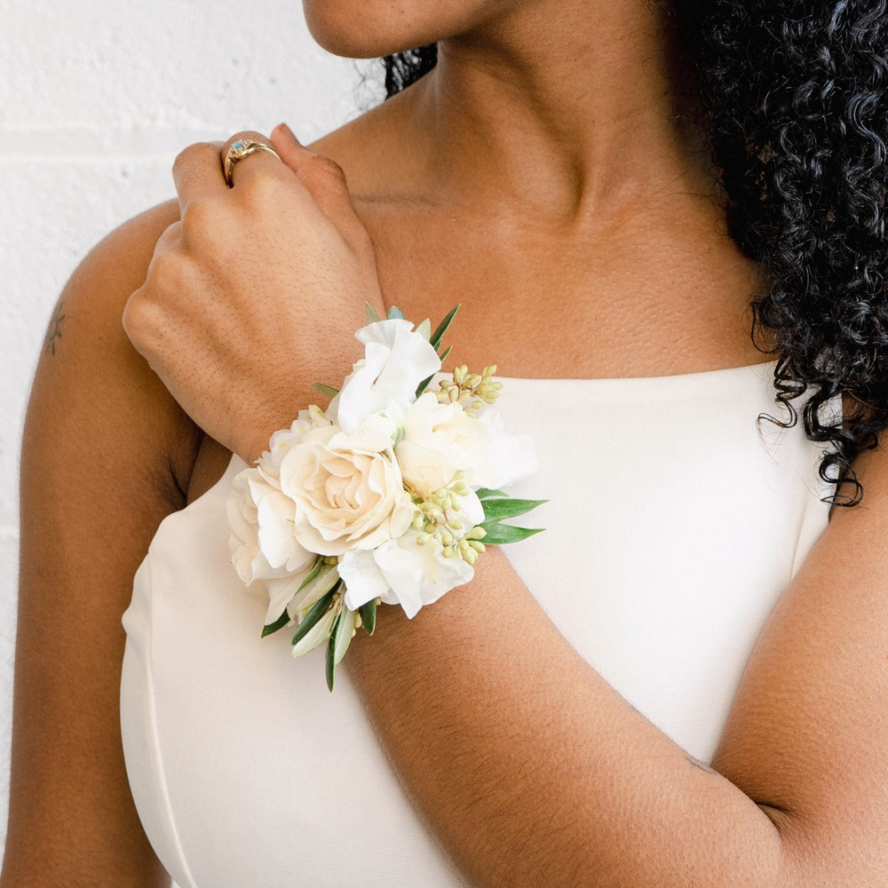 White wrist corsage florist Rochester NY