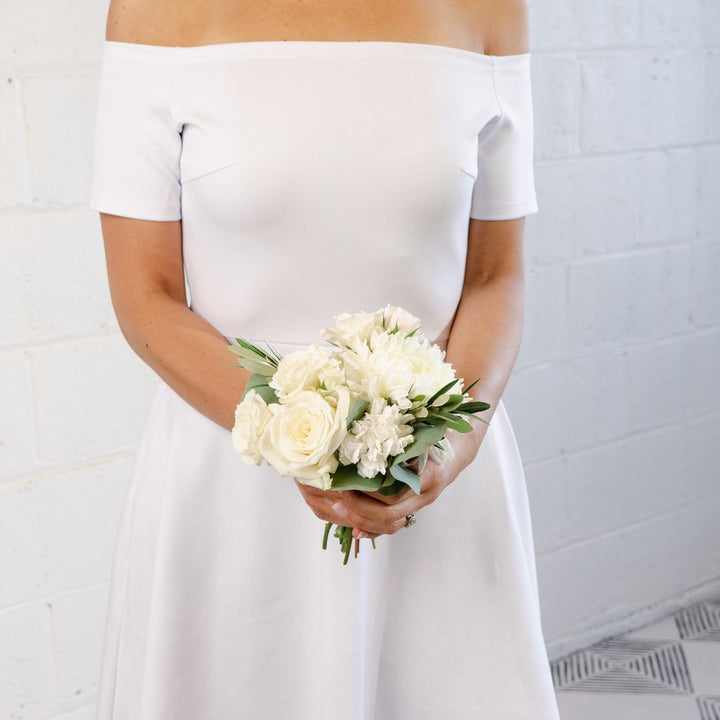 white and green small bouquet wedding florist