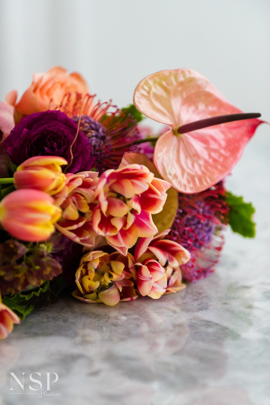 anthurium and tulip bridal bouquet
