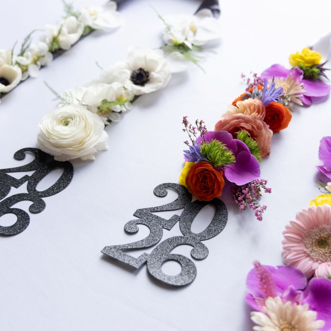 Floral Graduation Stoles that have 2026 at the bottom
