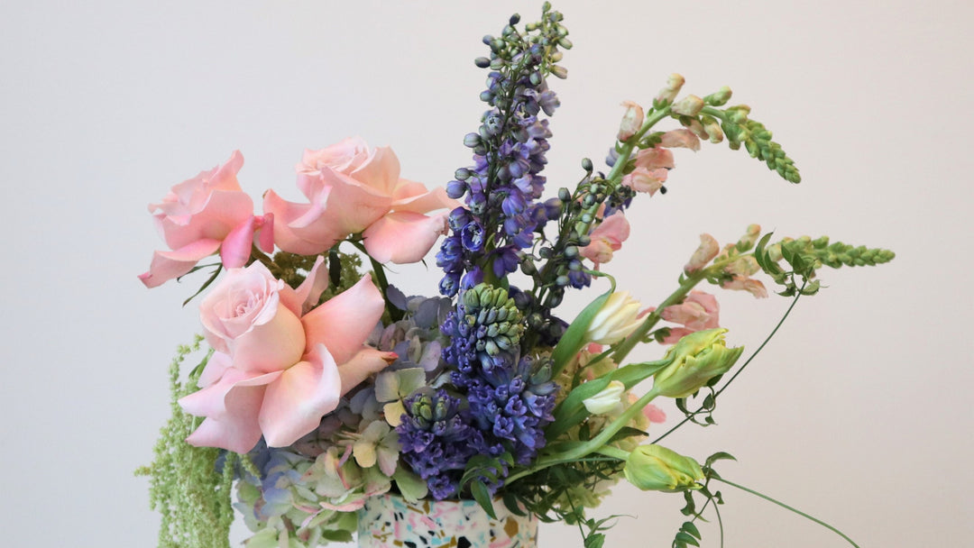 PInk blue and green centerpiece for Mothers day