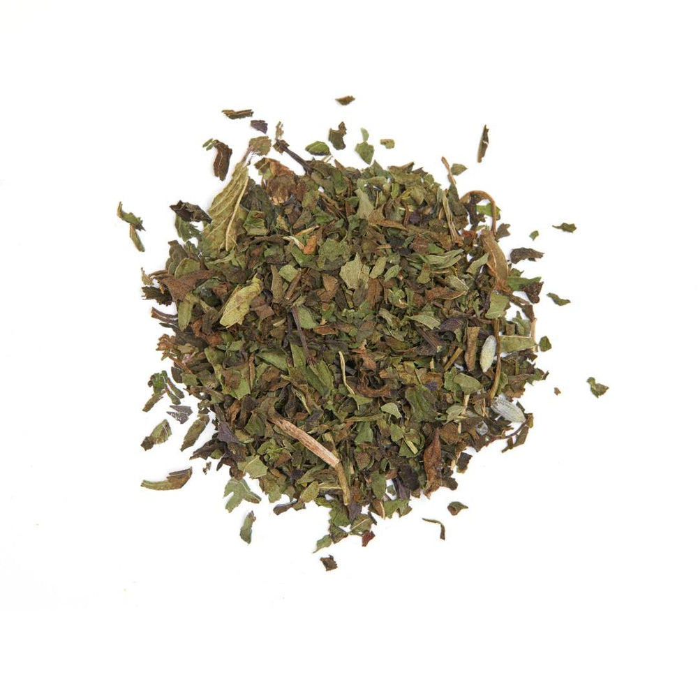 123 Farm | Dried green lavender mint tea on a white background