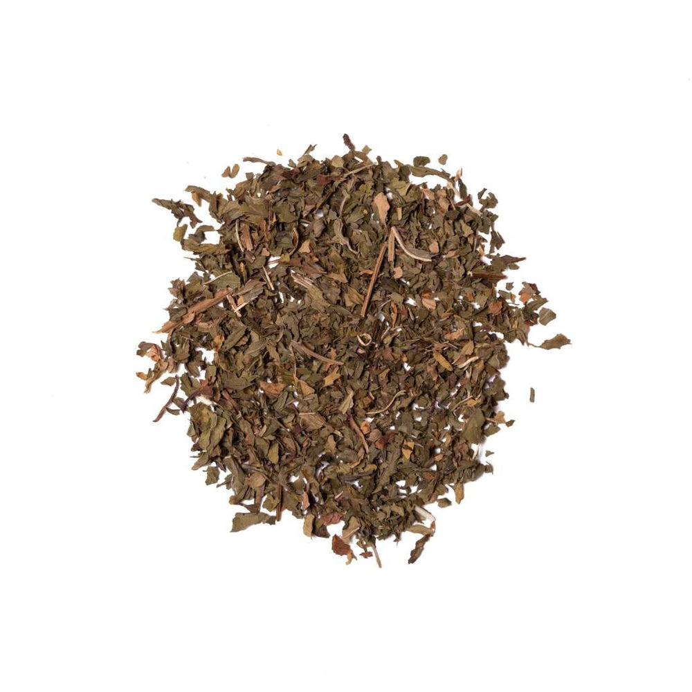 123 Farm | Olive Rosemary Mint Tea | Dry tea leaves on a white background