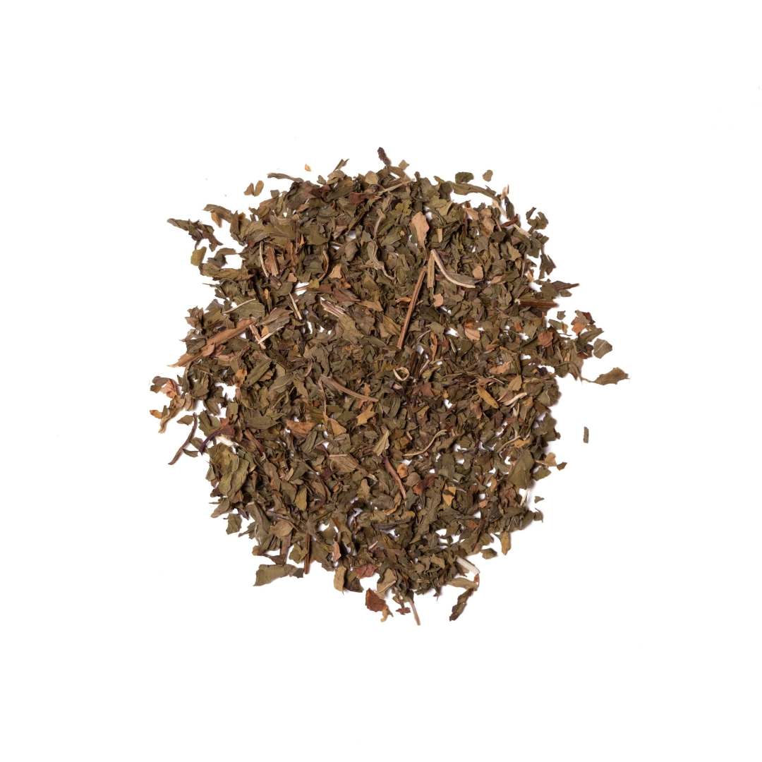 123 Farm | Olive Rosemary Mint Tea | Dry tea leaves on a white background