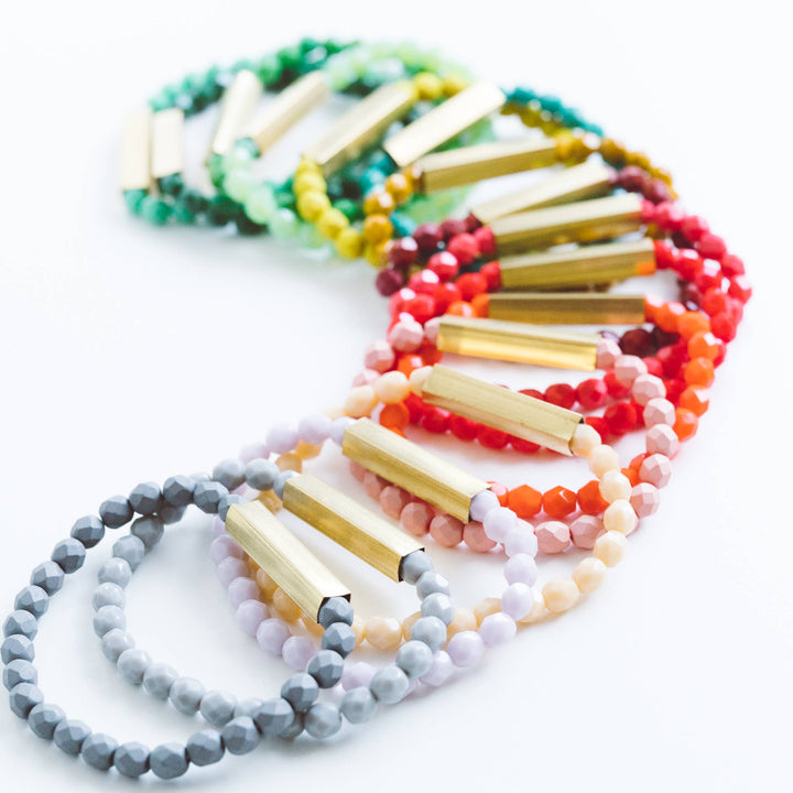 Colorful Stretchy Bead Bracelets with Brass Tubes Assorted Colors | Nest Pretty Things