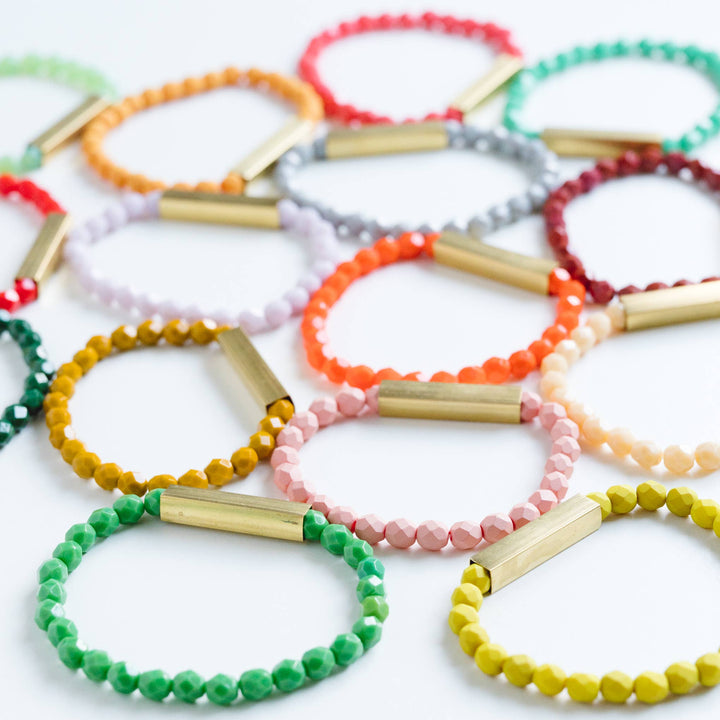 Colorful Stretchy Bead Bracelets with Brass Tubes Assorted Colors | Nest Pretty Things