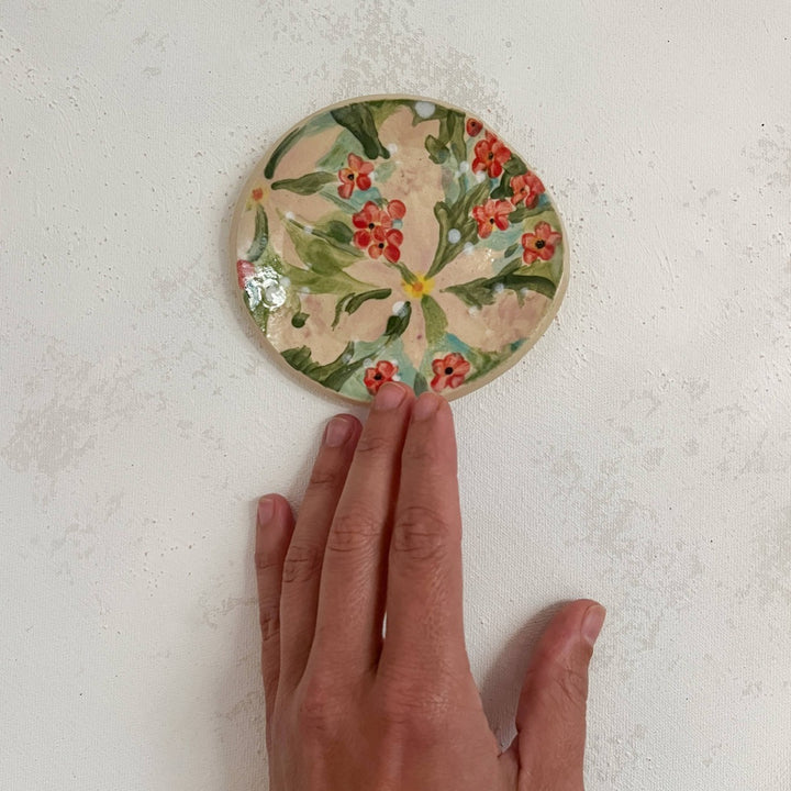 Andrea Durfee | Petite Floral Dishes | Close up on one of the handmade ring dishes.