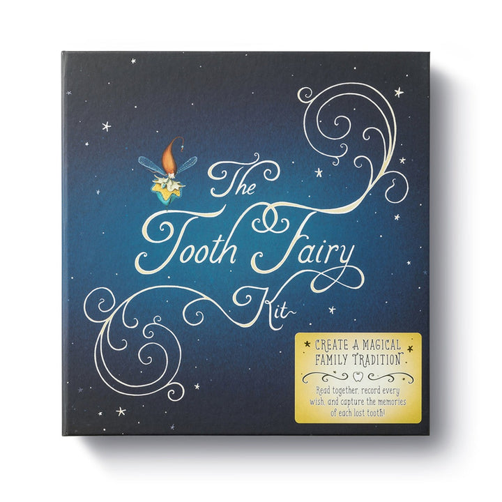 Compendium | "The Tooth Fairy Kit" Book | A blue box with a little fairy and text that reads "The Tooth Fairy Kit, Create a magical family tradition, read together, record every wish and capture the memories of each lost tooth!"