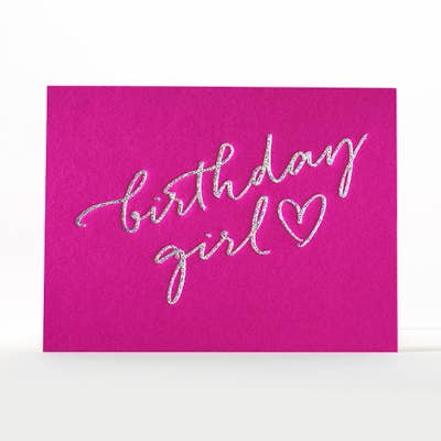 Fabulous Girl | A bright pink birthday card that reads "Birthday Girl" in silver foil.