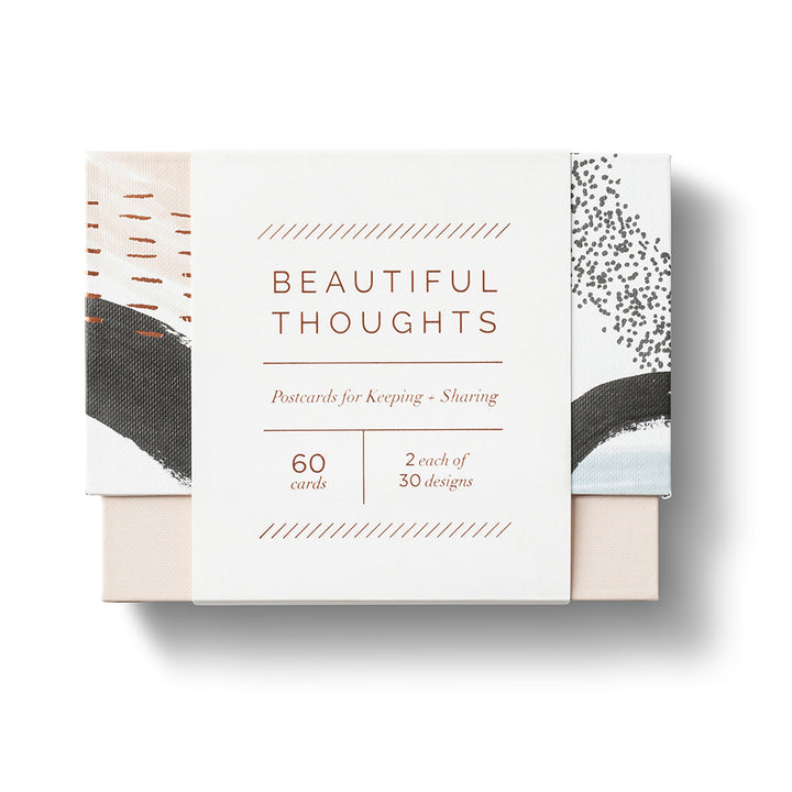 Beautiful Thoughts Boxed Cards | Compendium | Postcards for keeping + sharing | 60 cards in a neutral colored box with abstract designs.