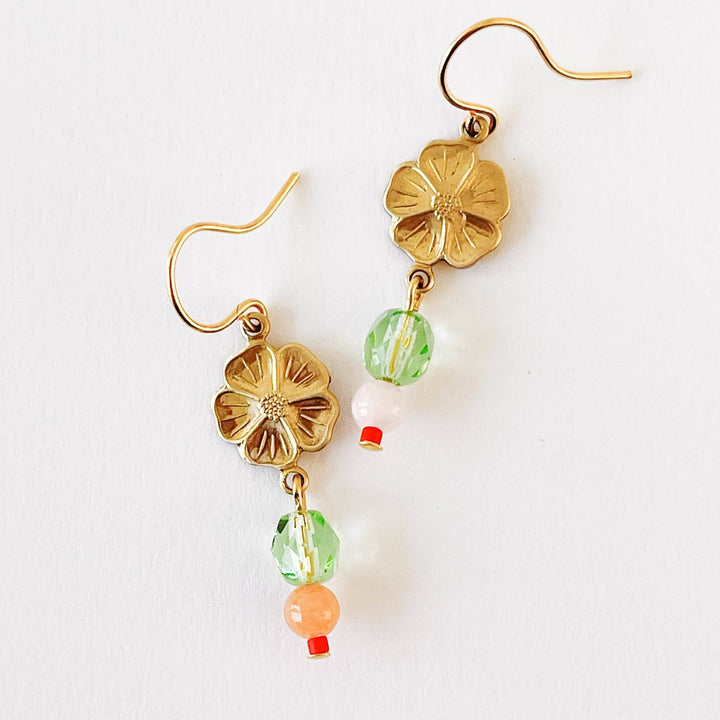 Nest Pretty Things | Small Flower And Bead Earrings | Gold flower earrings with colorful beads.