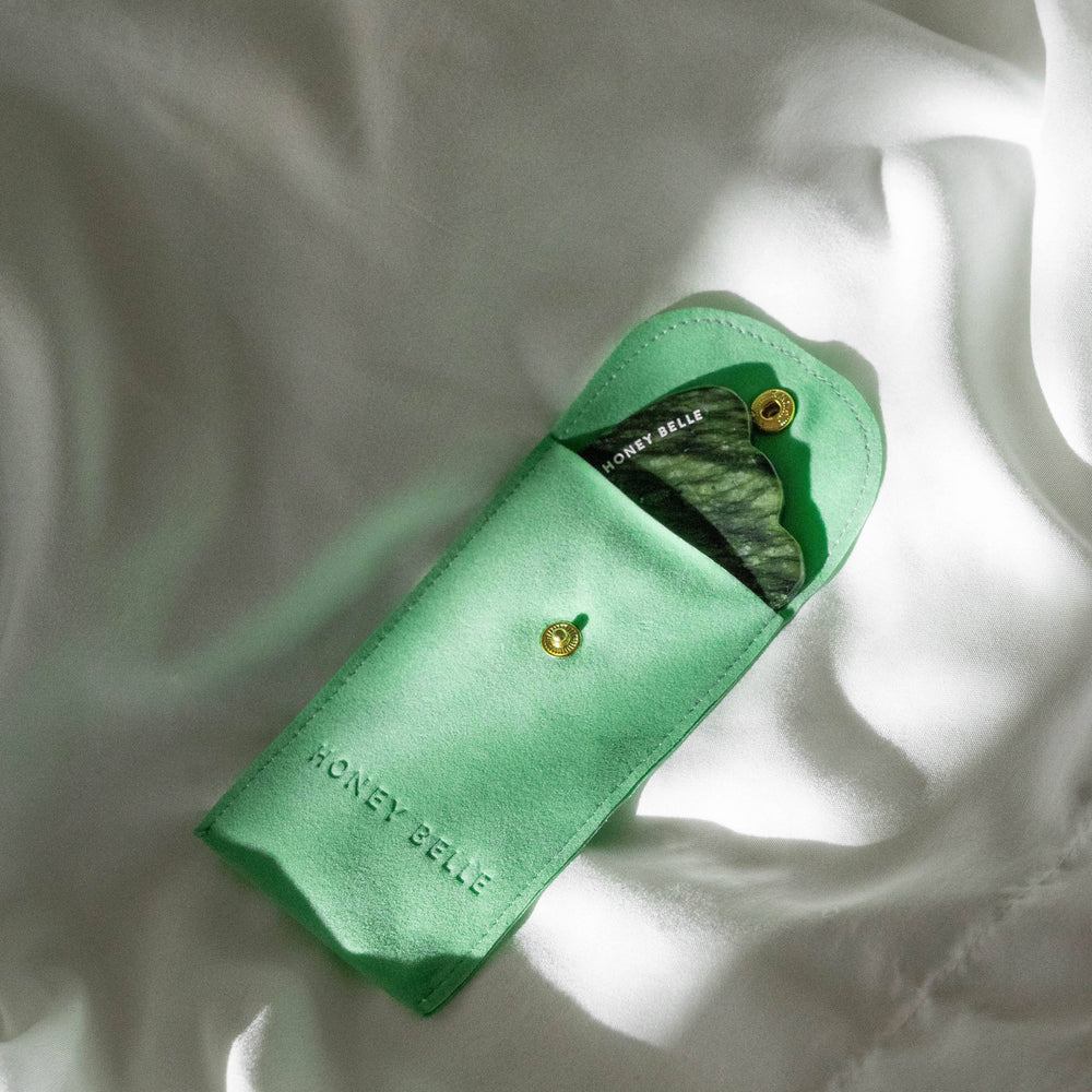Honey Belle Jade Gua Sha Tools are hand-carved out of authentic crystals and gemstones, with the intention to deeply massage the skin to increase blood circulation and promote lymphatic drainage for healthier, glowing skin.