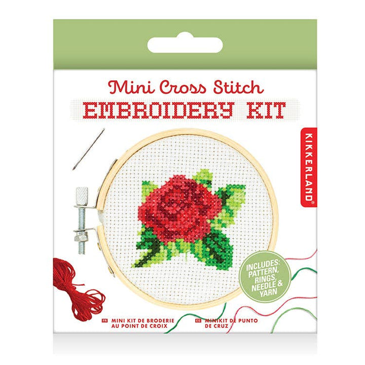 Kikkerland Design | Mini Cross Stitch Embroidery Kit - Rose