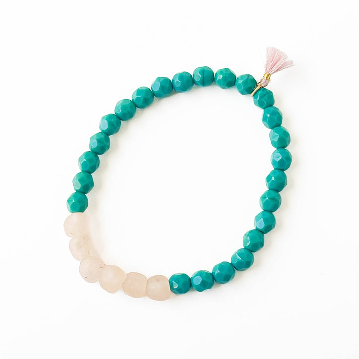 Nest Pretty Things | Recycled African Glass And Mixed Bead Bracelet | Turquoise and white.